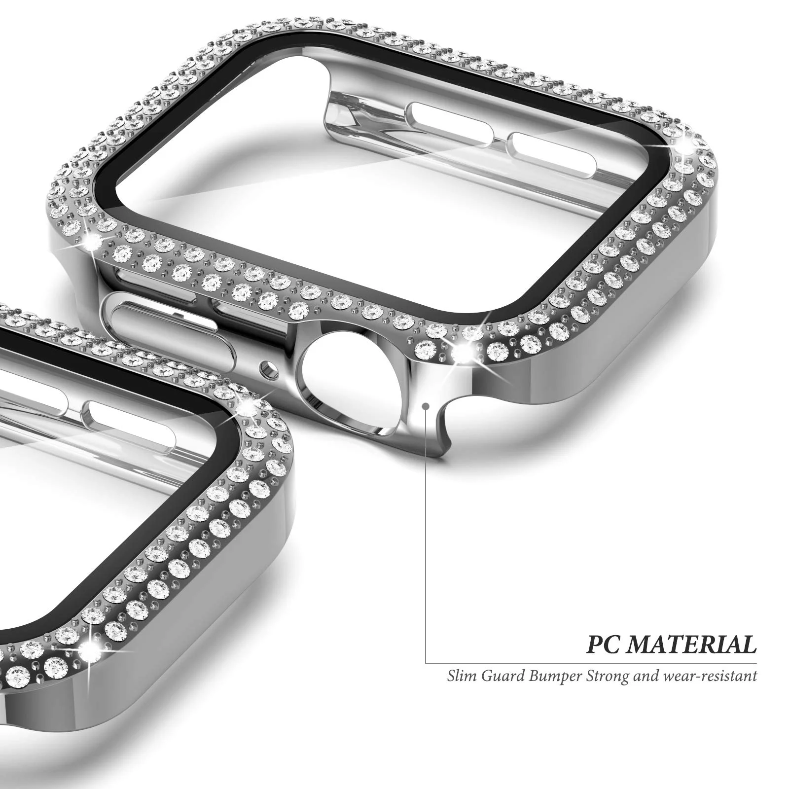 Diamanten Hoes Voor Apple Watch Case 45Mm 41Mm 44Mm 40Mm Gehard Glas Screen Protector Iwatch Accessoires Serie 9 7 Se 6 8 5 4