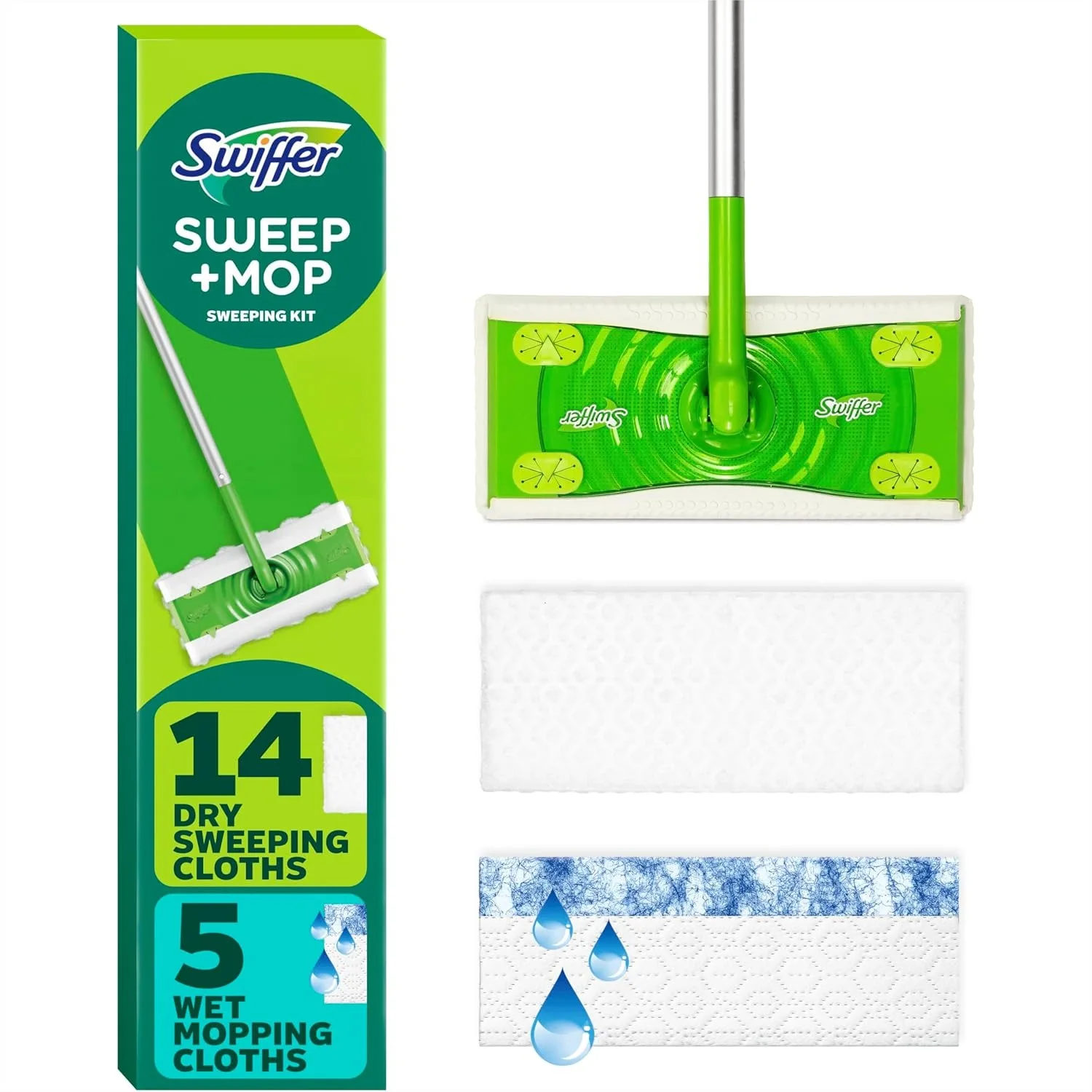 Swiffer Sweeper 2-in-1 Mops for Floor Cleaning, Dry and Wet Multi Surface Cleaner, Starter Kit with 19 Refills, 20 Piece Set