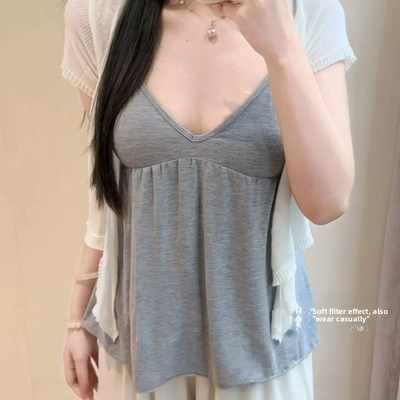 Summer 2026 Women's Casual Commute Korean Style V-Neck Tank Top Sexy Spicy Girl Leisure Fashion Pure Desire Atmosphere
