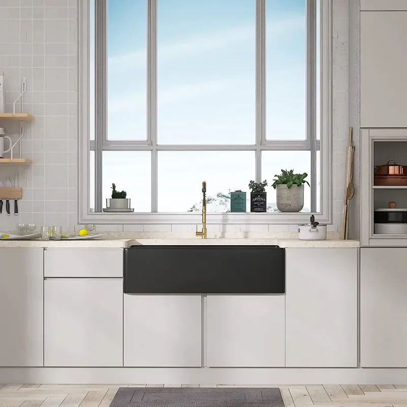Nordic Style Black Ceramic Kitchen Sink Large Farmhouse Basin for Open Cabinet American Home Decor