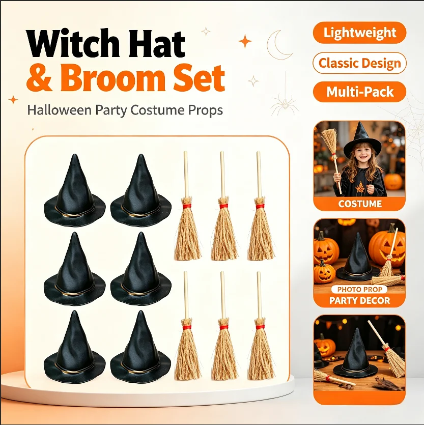 Sombreros de Bruja de Plástico DIY de Tamaños Surtidos (2.5-7.5cm) para Elfos y Enanos, Decoración de Halloween para Disfraces Creativos