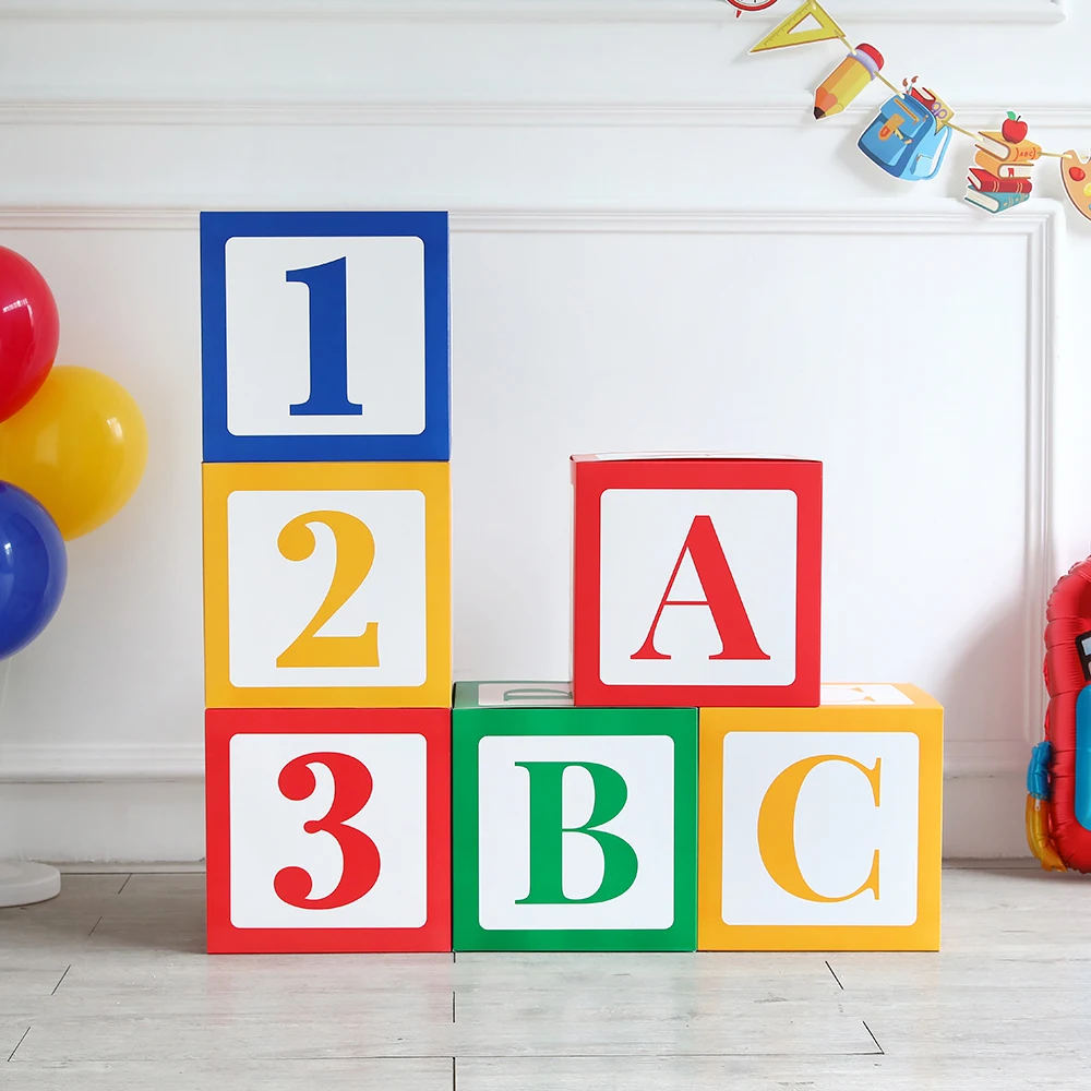 3Pcs/set Rainbow Box ABC Alphabet or 123 Number Graduation Back to School Party Birthday Baby Shower Rainbow Theme Party Decor