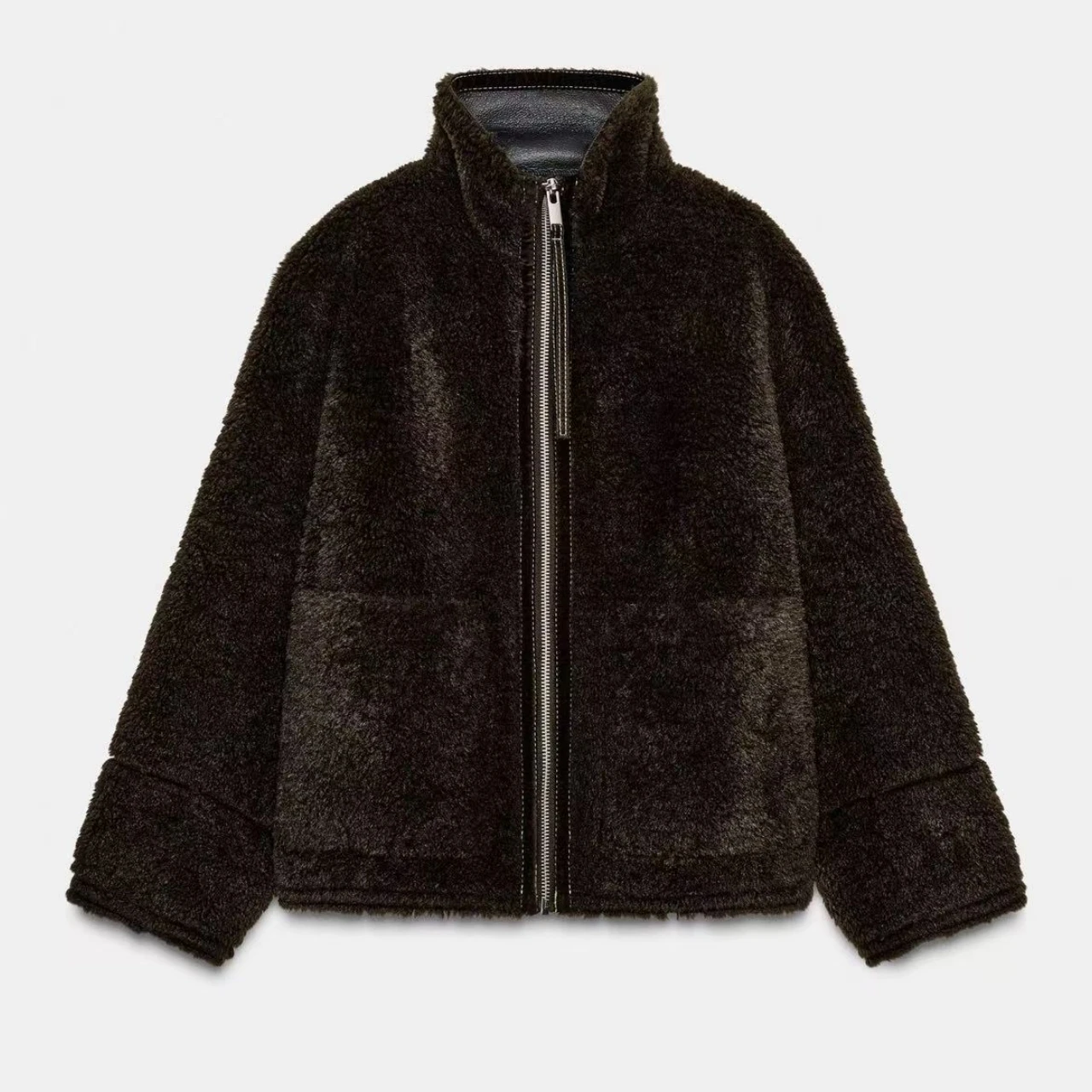 

Original Autumn Winter New Style Double-sided Lamb Velvet Jacket Women's Artificial Fur Effect Casual Loose Fit Zipper Closure