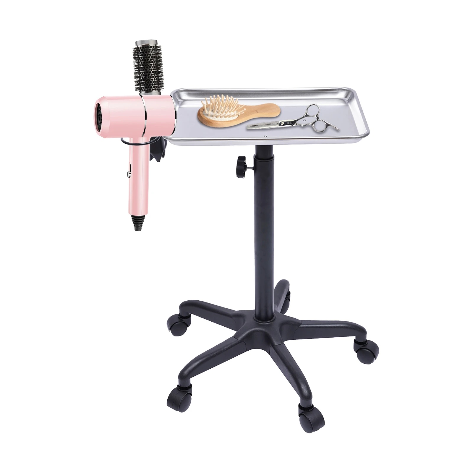 Adjustable Height Salon Trolley - Aluminum Alloy Beauty and Hairdressing Tool Cart for Hair and Nail Services