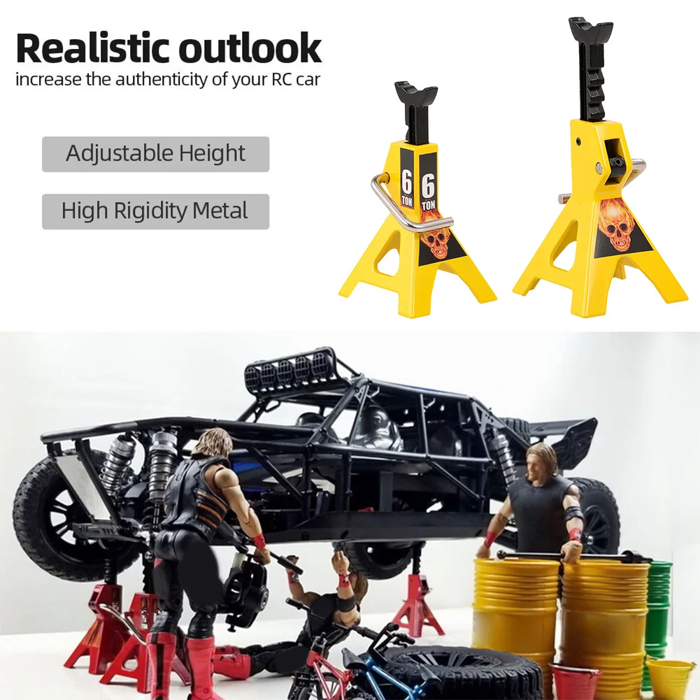 2 Pack Simulation Metal Mini 6T Jack Stands Height Adjustable 6 Ton Floor Simulation Jack Stands for 1/10 RC Crawler Car