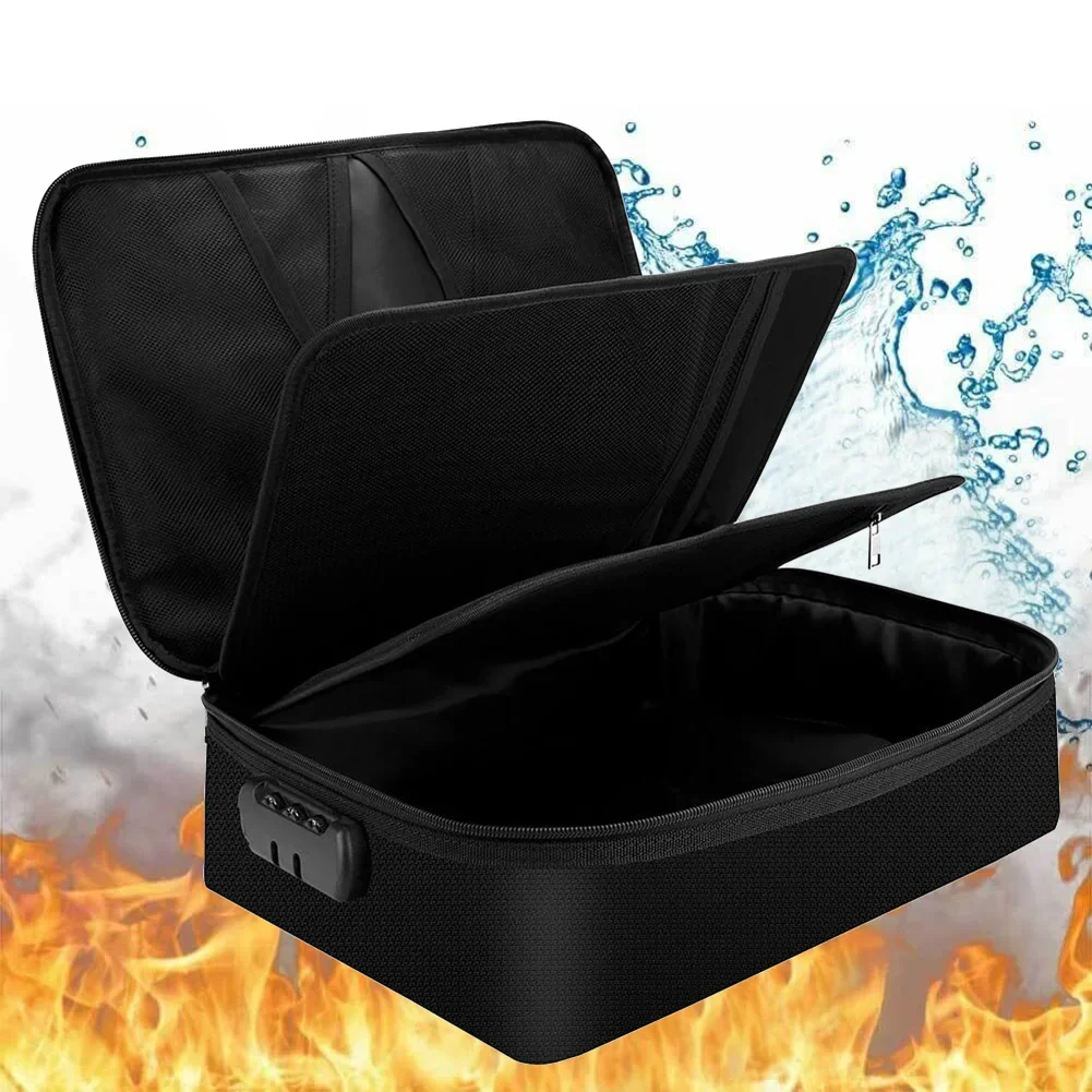 Secure Fireproof Document Storage Box With Lock Waterproof Safe Multi-Layer Card Case Travel File Bag Papers Storage Box