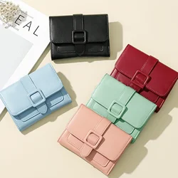 New Women's Luxury Leather Mini Purse Coin Bag Clasp Short Purse Solid Color Small Women's Clutch Bag Multi Functional Wallet