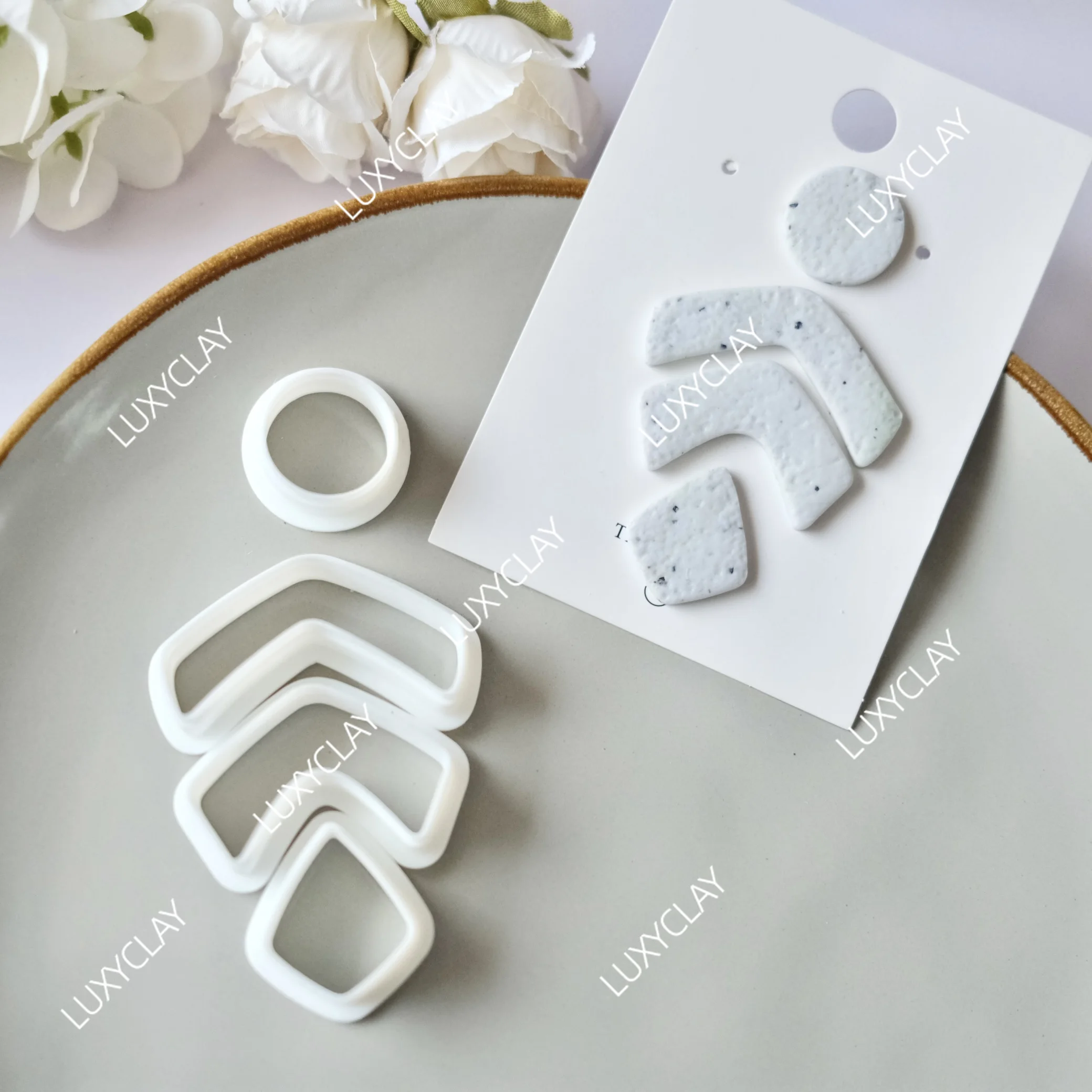 4pcs Symmetrical Geometric Hollow Polymer Clay Earring Cutters Set, Fan-shaped & Diamond Dangle Clay Cutters for Jewelry Making