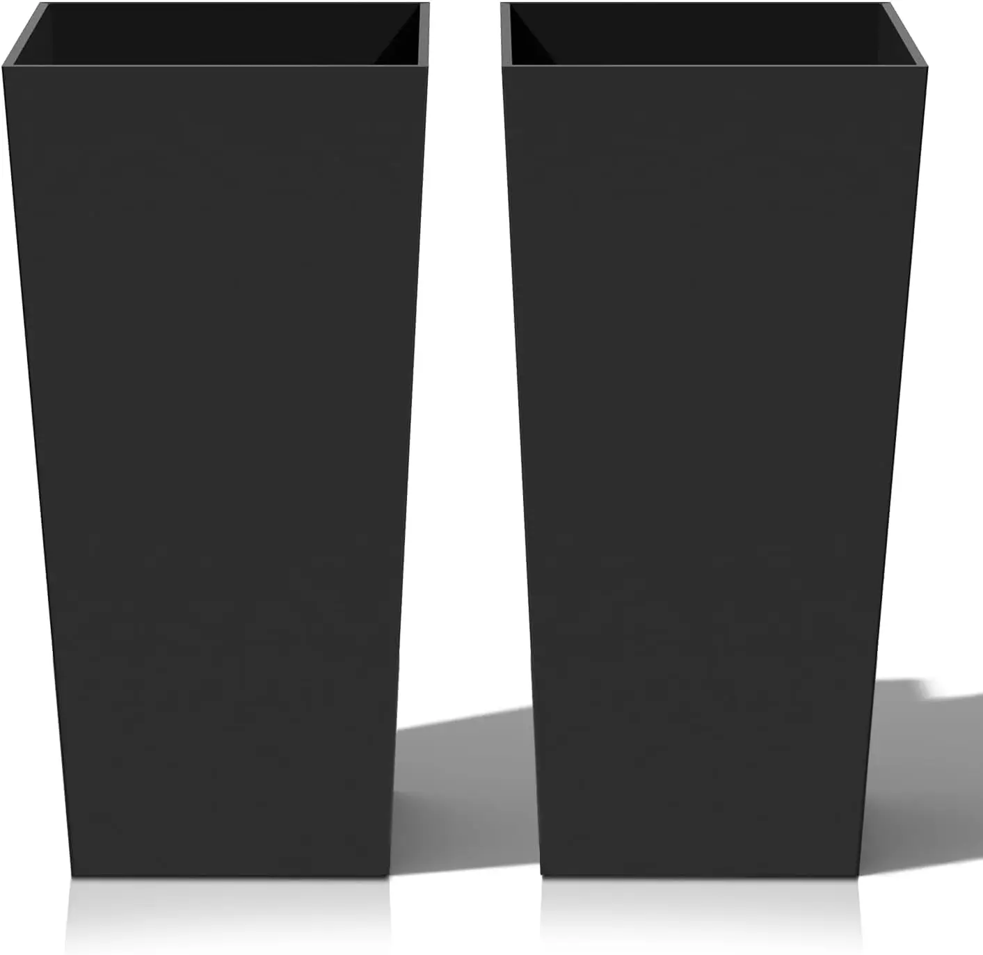 Tall Resin Planters with Removable Insert Tray and Drainage Holes with Rubber Plugs – All-Weather Outdoor Indoor Flower Pots Set of 2