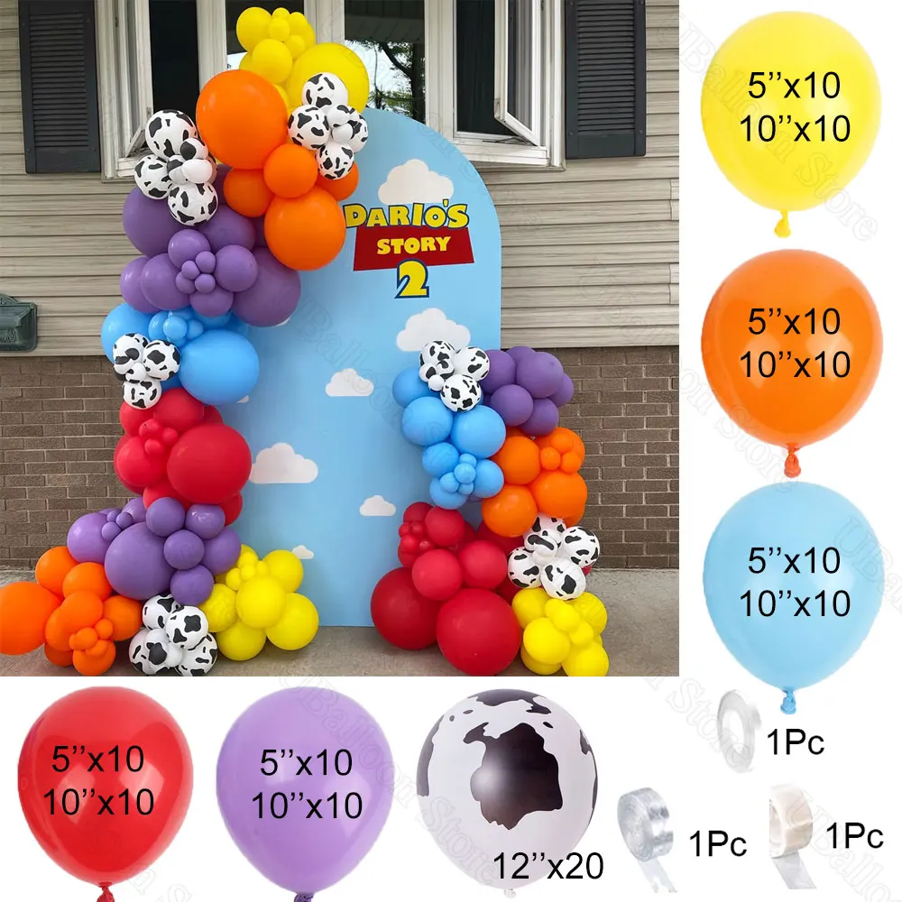 Birthday Balloons Garland Cow Printed Latex Balloon Red Orange Blue Balloon Arch for Story Themed Birthday Baby Shower Decor