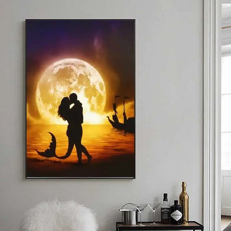 

CHENISTORY 60x75cm Painting By Numbers Couple Acrylic Paints DIY HandPainted Moon Scenery On Canvas Home Wall Decor