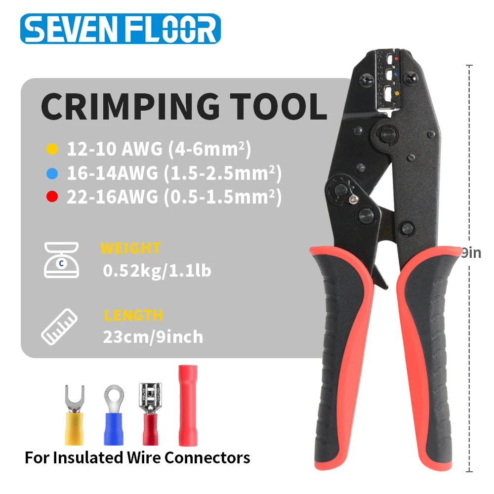 Professional Ratchet Terminal Crimping Tool Set, Pre-Insulated Wire Crimper AWG 22-10 with Electrical Terminal Connectors