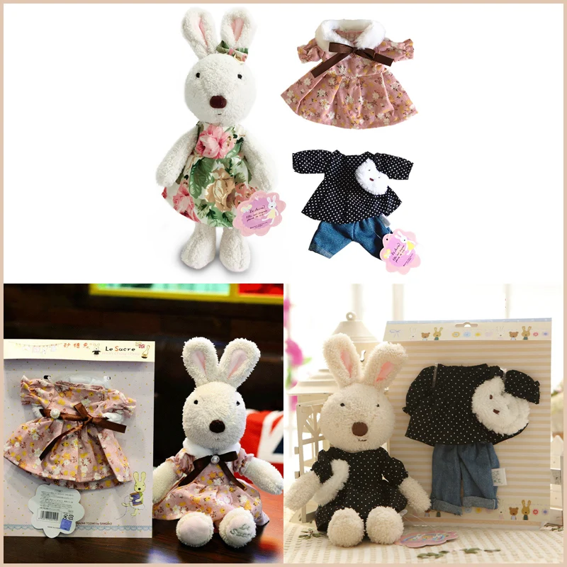 1 set Le Sucre Rabbit Doll with Change Clothes Plush Soft Bunny Stuffed Animal Toys for Girls Kids Gifts(1 doll + 2 clothes）