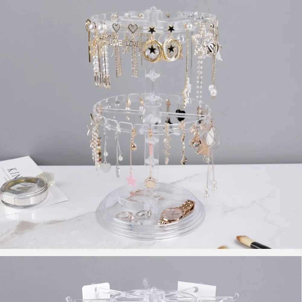 Jewelry Organizer Tower Rotating Earring Display Rack For Necklaces Bracelets Storage Holder Desktop Showcase