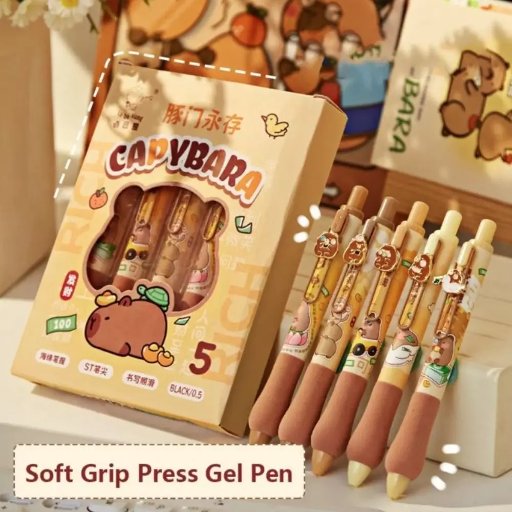 

5PCS Aesthetic Capybara Panda Gel Pen Good Looking Soft Grip Capybara Press Gel Pen Writing Black Ink 0.5mm Neutral Pen