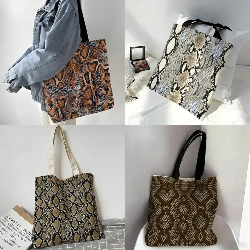 Aufbewahrungstaschen, Canvas-Tragetasche, große Designer-Handtaschen für Damen, Einkaufstaschen für Lebensmittel, Schlangenmuster