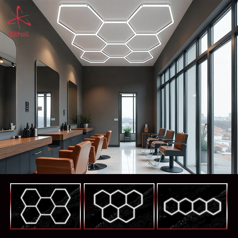 

Шестиугольный светильник для детализации автомобиля, заводские продажи, светодиодные потолочные светильники для выставочного зала, мастерской