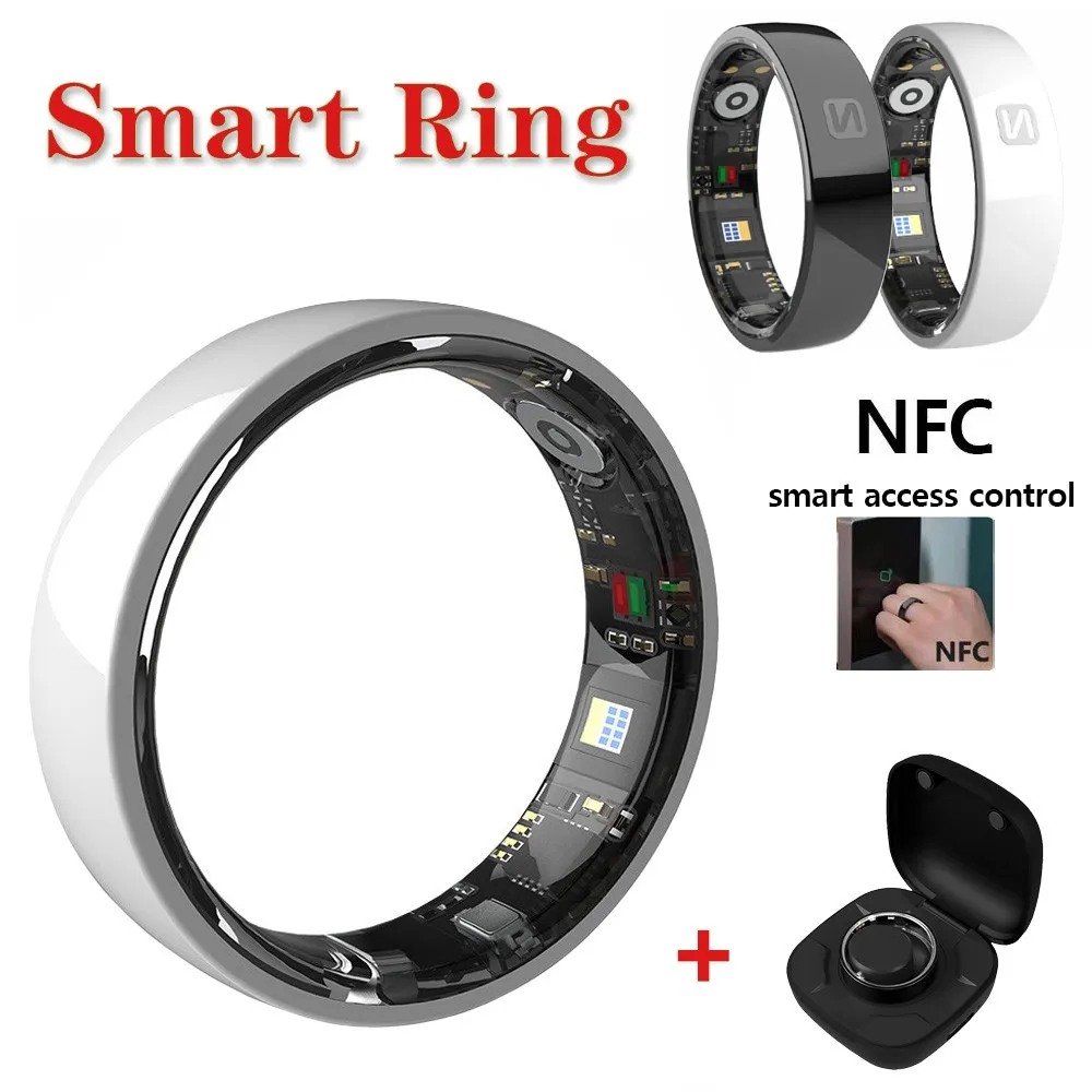 NFC Ceramic Smart Ring for Men Women, Heart Rate Blood Oxygen Sleep Health Monitoring Multifunction 5ATM Waterproof Sports Ring