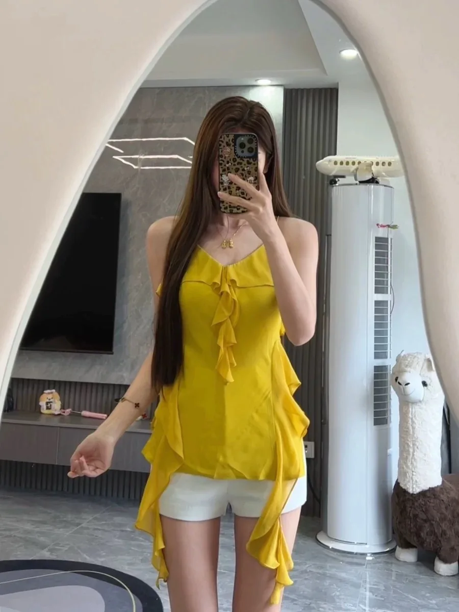 Romantic Sicily Lightweight Silk Romance Atmosphere Sensation Lace Trim Halter Dress Directly Beautiful Long Dress