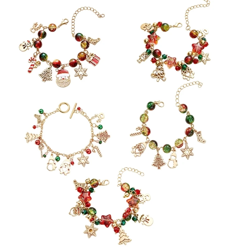 Holiday Outfit Bracelet with Multiple Christmas-Themed Decorations, Alloy and Resin Components, and Beaded Detail