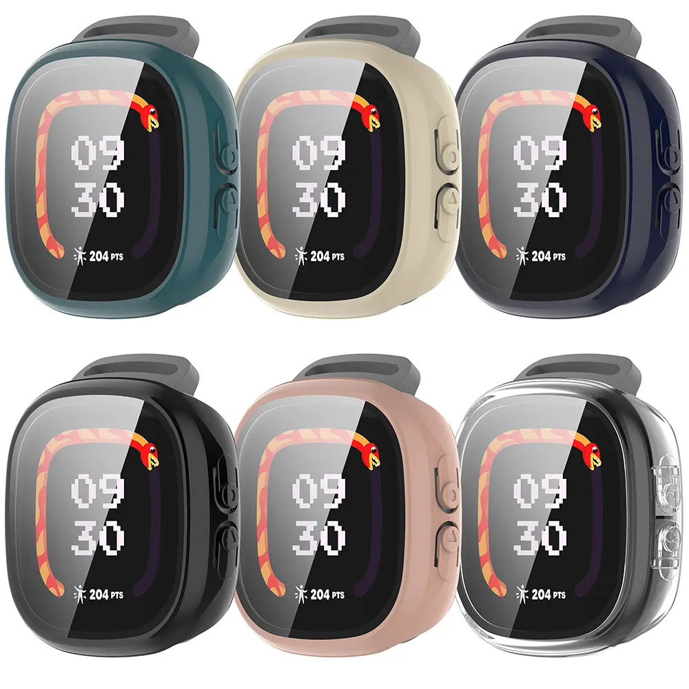 2-in-1 Screen Protector Case +Tempered Glass For Fitbit Ace LTE,PC Cover Case Shockproof Bumper Frame Shell For Fitbit Ace Lte