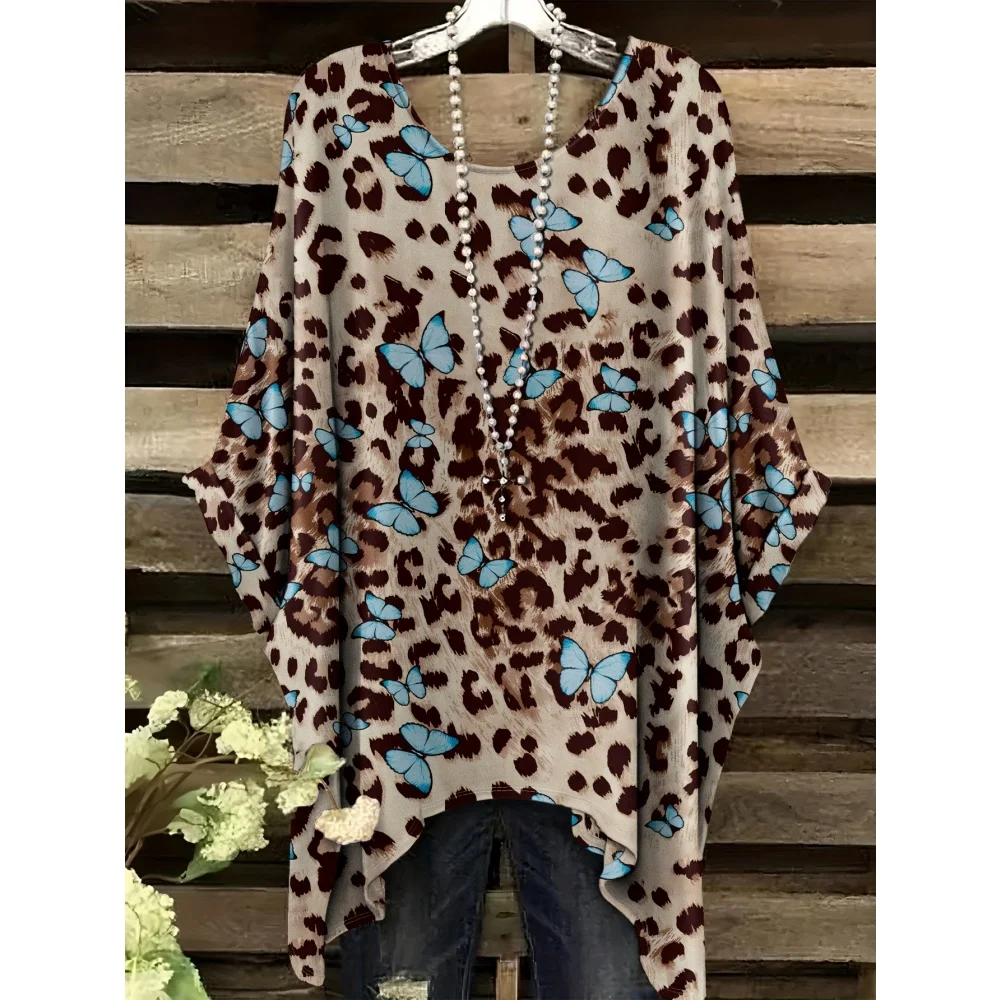 Women's Fashion Animal Print T-Shirt Formal Wear Top Machine Washable Casual Women Short Sleeve Tee Comfortable Vintage Clothing