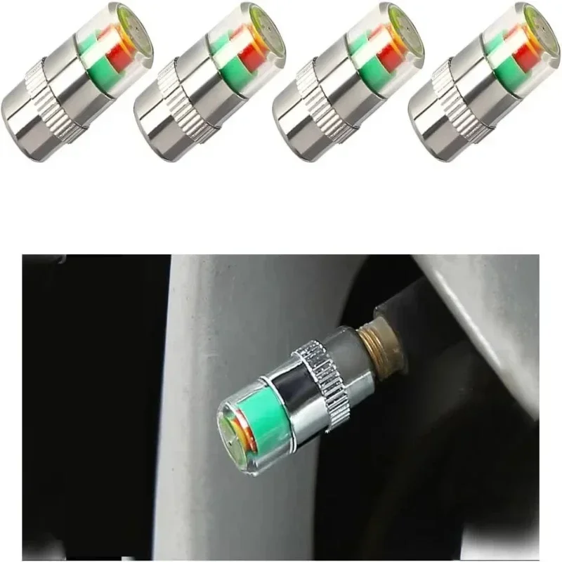 4-8Pcs Car Tire Pressure Indicator Anti-Dust Valve Cover Full Copper Core Car Tire Low Pressure Warning Cap Monitor Tire Valve