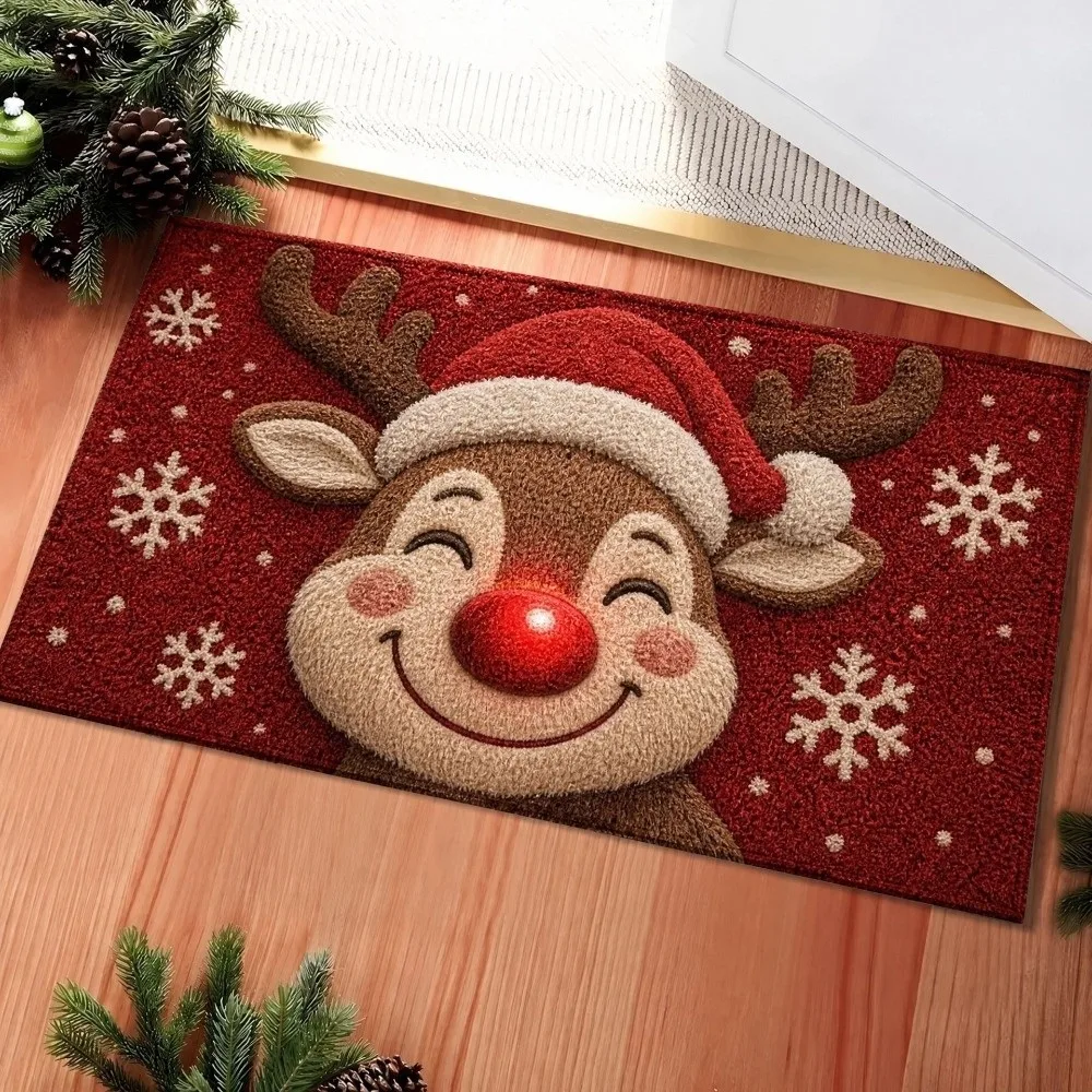Water-absorbing Christmas Door Mat Santa Claus Design Gingerbread Man Pattern Anti-slip Pad Christmas Decor Foot Mat