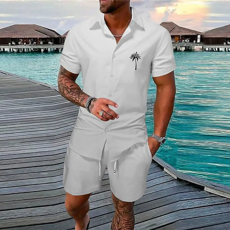 Conjunto de camisa informal para hombre, pantalones cortos de manga corta, estampado 3D degradado Hawaiano, verano, Europa y Estados Unidos, 2 piezas