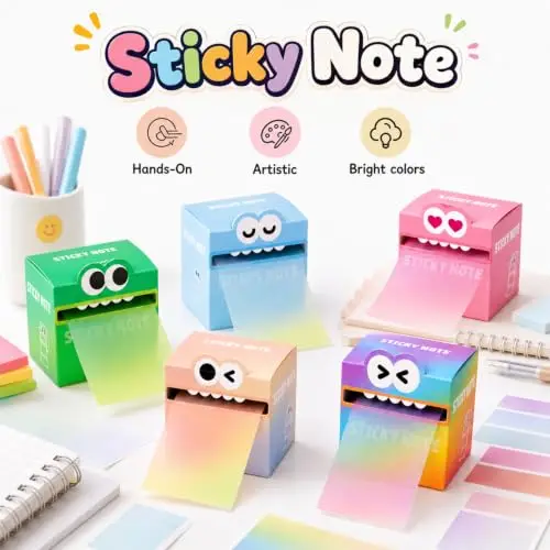 Cute Cartoon Pull Out Sticky Notes Box 105 Sheets Full Adhesive Back Memo Pad Tearable Marking Sticker for Student Office School