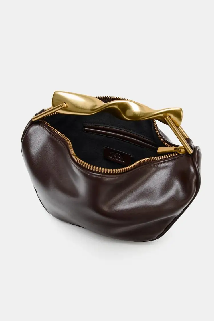 Vintage Twist Metal Handle Underarm Bag for Women, Soft Leather Crescent-Shaped Handbag, Comes with Detachable Gold Chain Shoulder Strap, Light Luxury Minimalist Dumpling Bag, Daily Commuter French-Style Niche Shoulder Crossbody Bag view 5