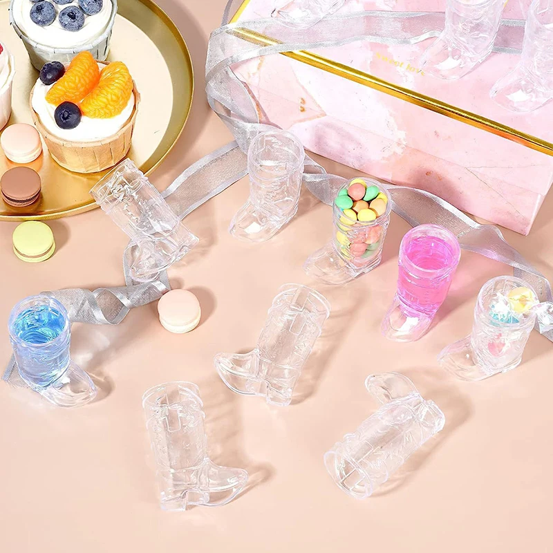 Sepatu bot bening Mini plastik tema pesta ulang tahun dekorasi sepatu bot koboi barat kaca minum pesta bantuan untuk minuman anggur minuman keras jepretan