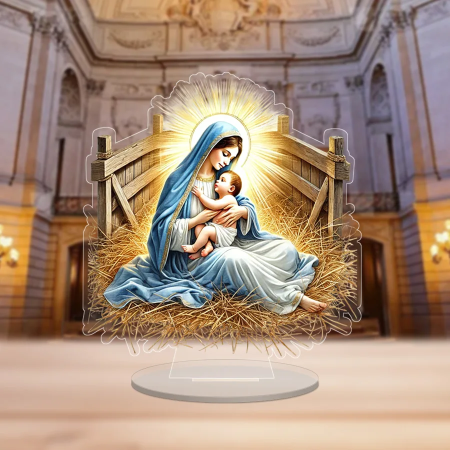 

Elegant Acrylic Nativity Scene Plaque with Stand - Ideal for Desk & Living Room Decor, Perfect Birthday or Christmas Gift, for C