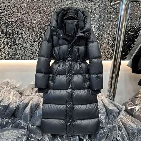 90% White Duck Down Jacket Winter Extra Long Puffer Jacket Women Hooded Down Jacket Ultra-Thick Warmth Black Glossy Fluffy Coat