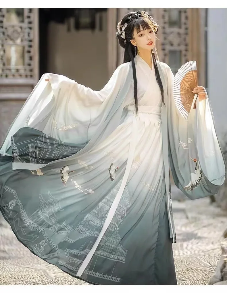 Vintage Damen Chinesisches Hanfu Kleid Set Weijin Periode Traditionelles Kostüm Nich Fashion Crane Tower Outfits Paare Kleidung