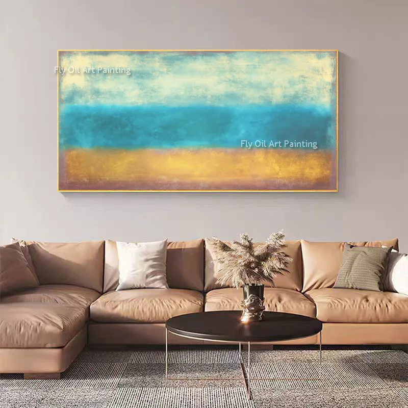 Blue Yellow Large Hand Drawn Abstract Canvas Thick Oil Painting Original Hand Made Red White Simple Design Artwork For Wall Deco