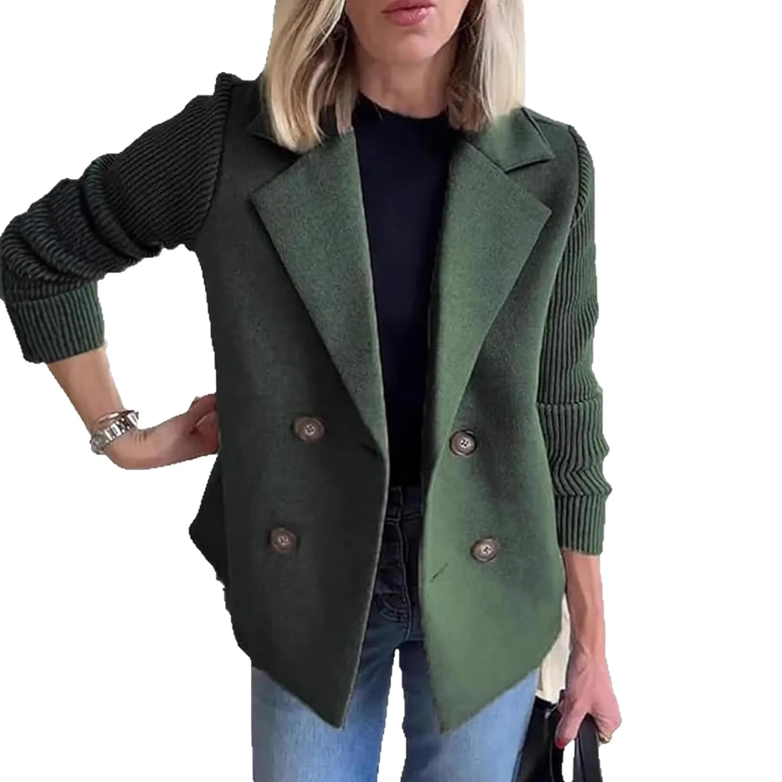 No Hood Patchwork Coat Slim Fit Casual with Office Chic Regular Sleeve Elegant Long Sleeve Fall Jacket Women Jackets and Vests