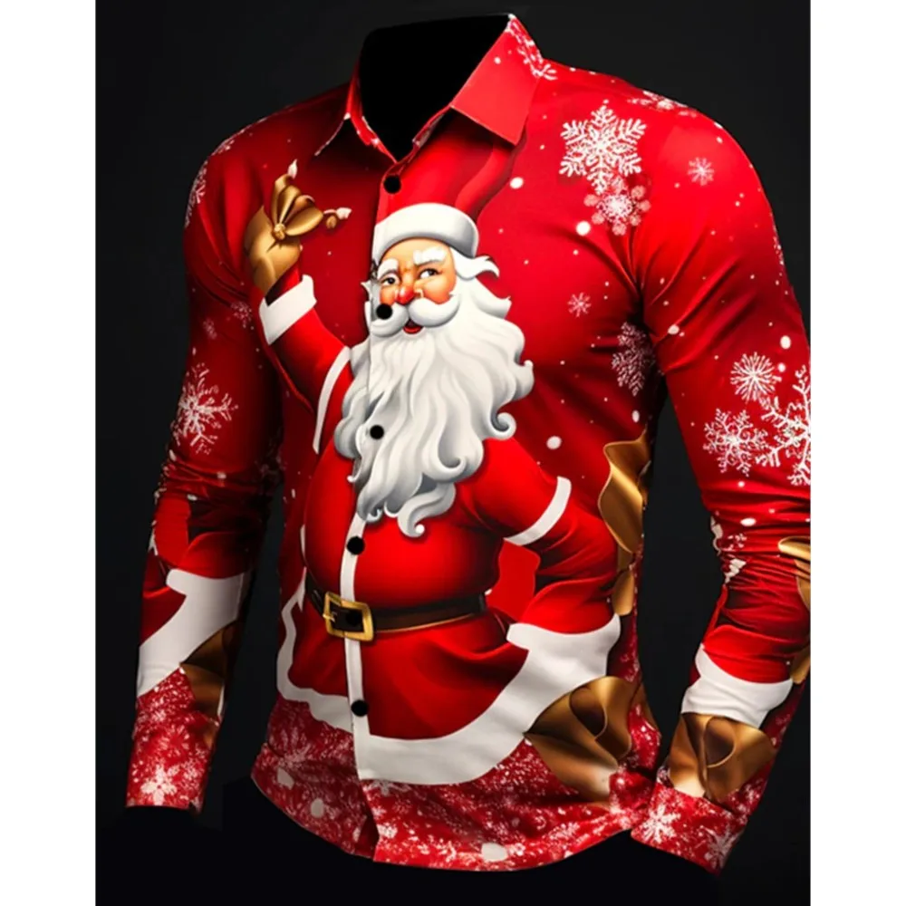 

Gift Christmas Tree Print Men's Long Sleeve Shirt Urban Street Men's Fashion Christmas Shirt Autumn And Winter Casual Mens Shirt
