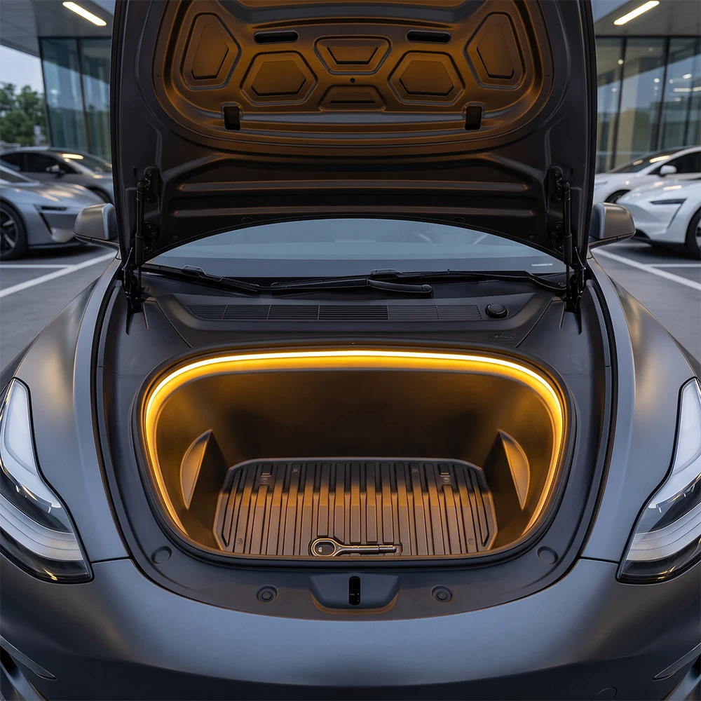 Magnetic Suction Car Front Spare Box LED Atmosphere Light For Tesla Model Y/3 2021-2026 Decorative Silicone Lighting Accessories 2