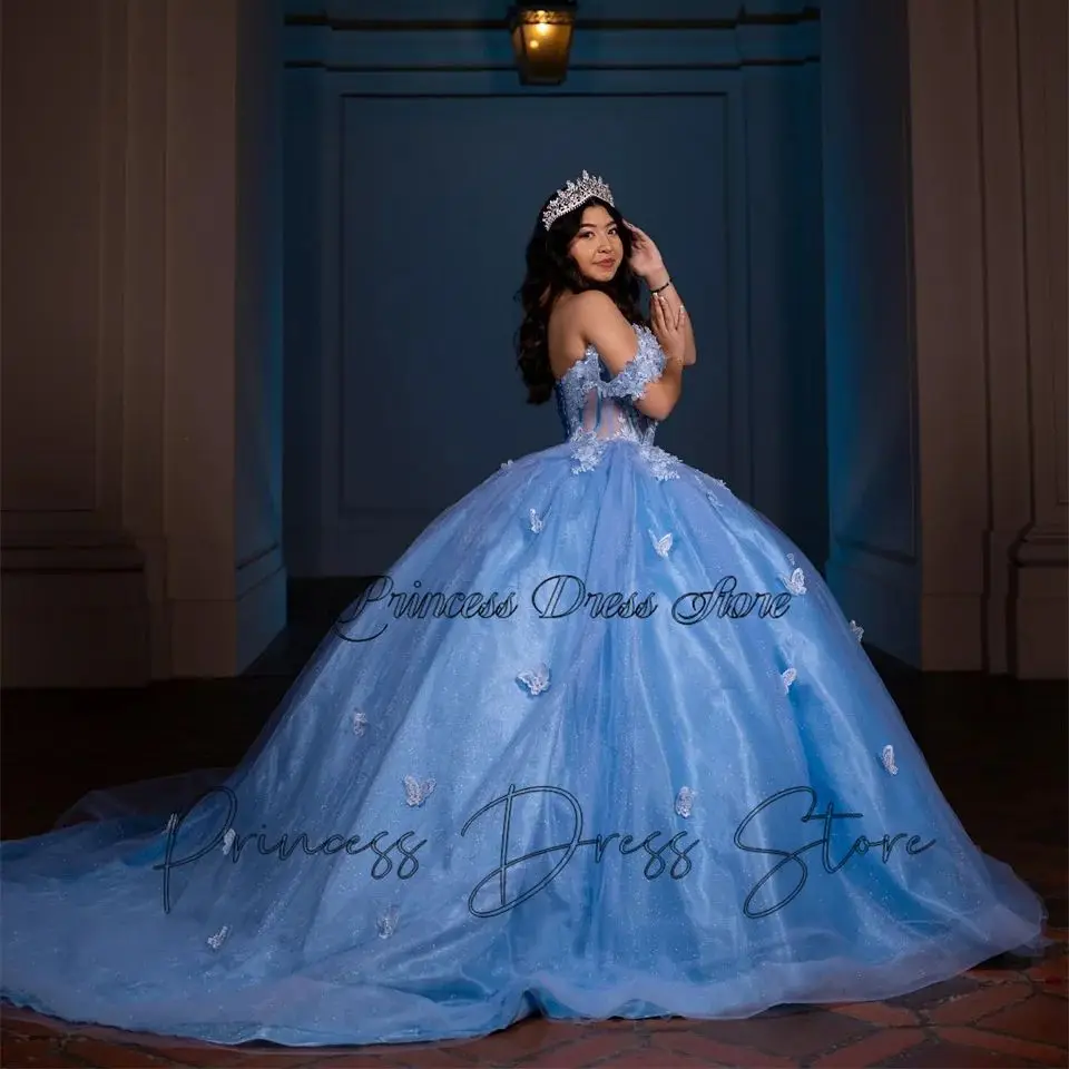 Robes de Quinceanera bleues pour filles, Sweet 16, robe de soirée d'anniversaire, Mexique Off Initiated, robe de Rhdos nu, éducatif, 15 ans, 2024