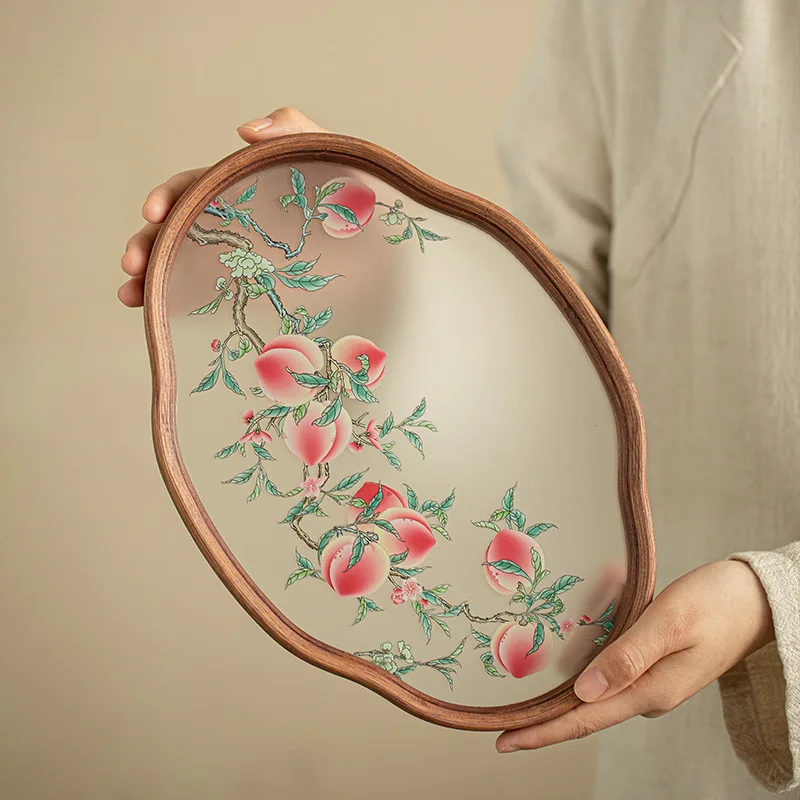 HYS nine peach tea tray glass heat-resistant and scalding tray pot bearing dry bubble tray outdoor travel home office