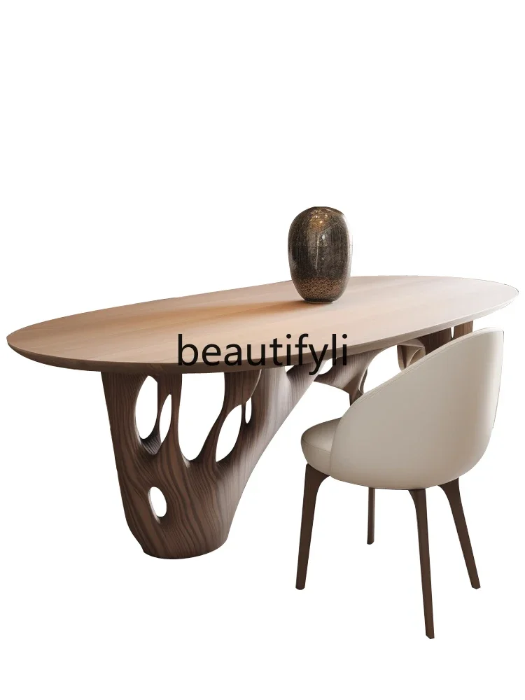 Technological and creative table, log style 6-person dining table, antique style 2 meters semi-circular long table