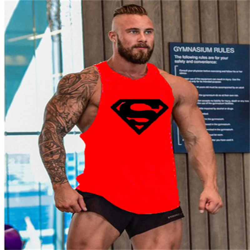 New Arrivals Bodybuilding stringer tank top Superman Cotton Gym sleeveless men Fitness Vest Singlet sportswear workout tanktop