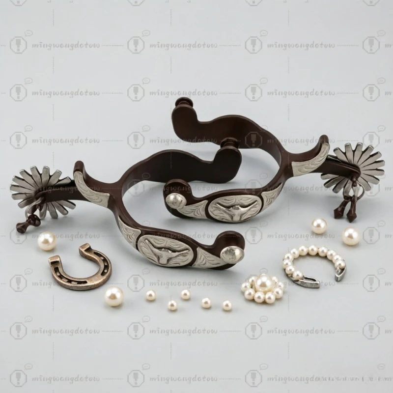 Premium Western Style Horse Spurs German Silver Trim Hand Engraved Equestrian Riding Accessories for Outdoor Training