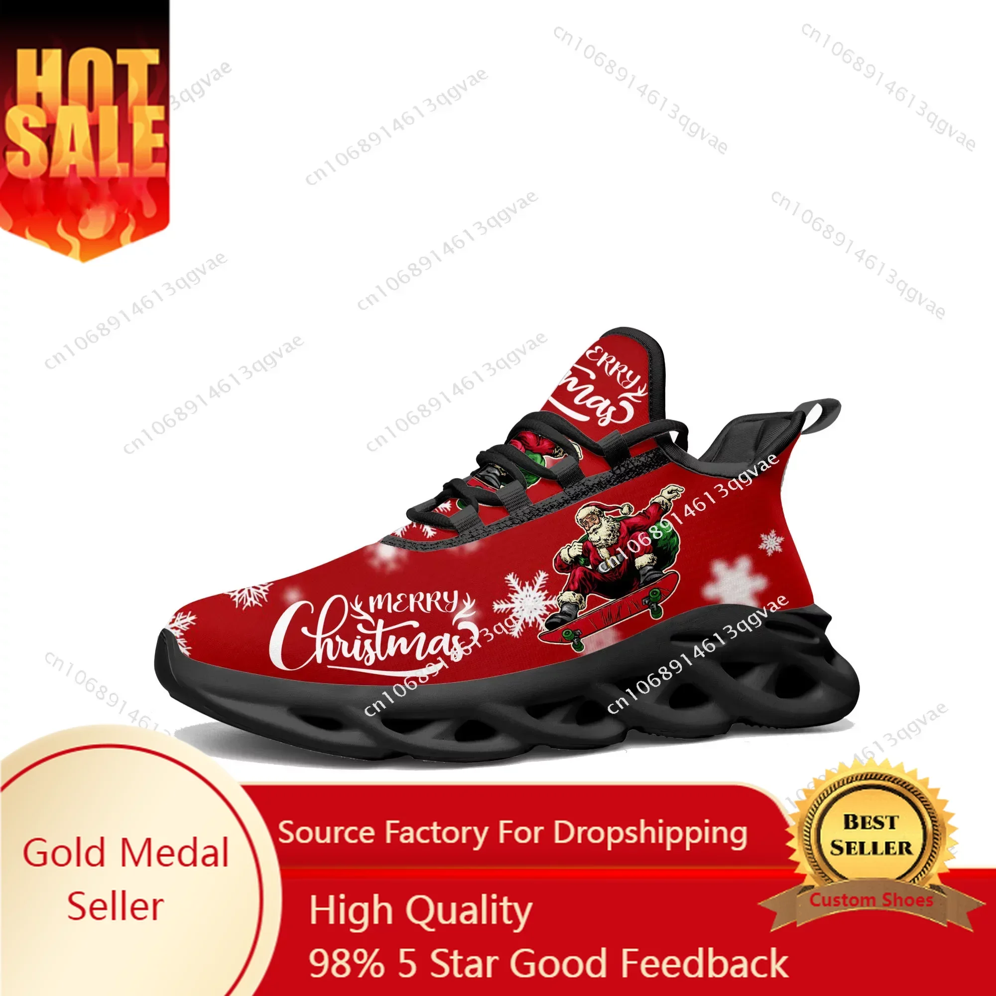 

New Christmas Pattern Flats Sneakers Mens Womens Sports Running High Quality Sneaker Lace Up Mesh Footwear Tailor-made Shoe