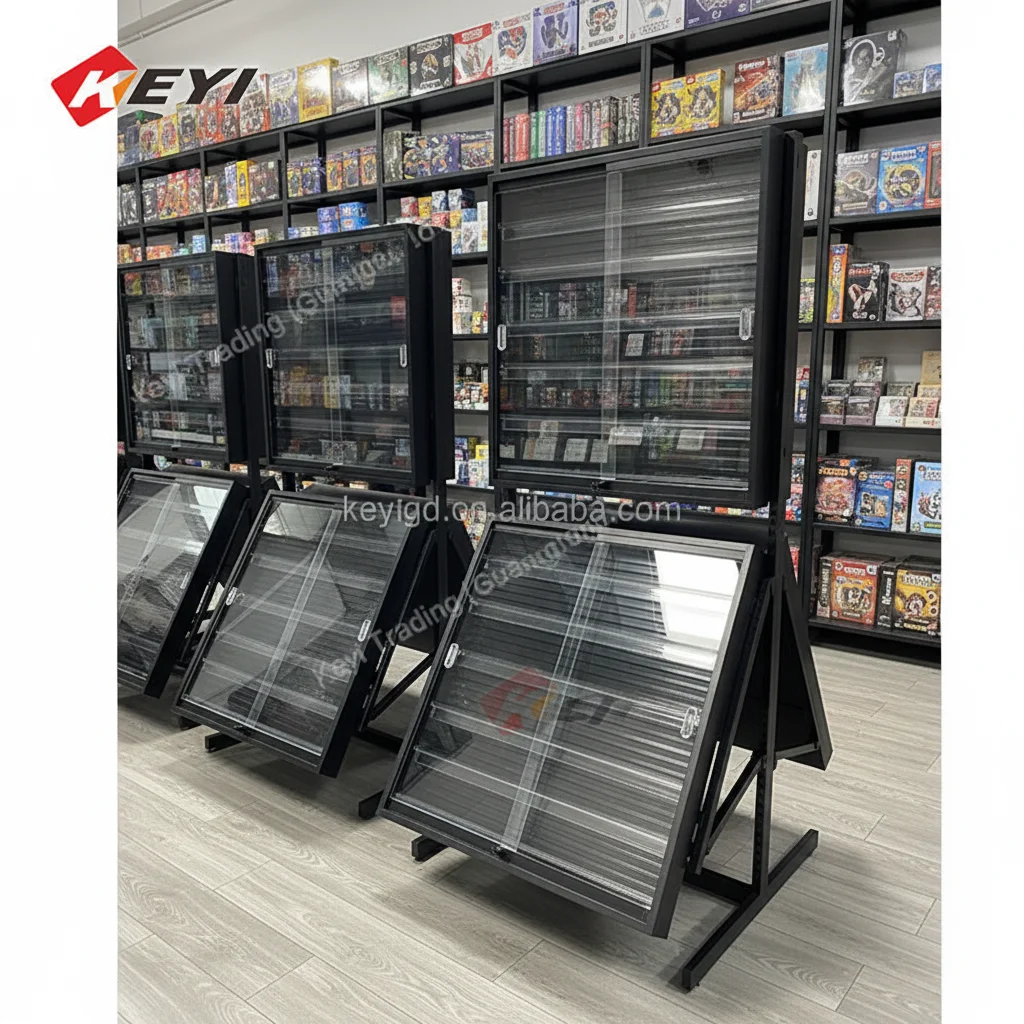 Double Sided Adjustable Shelves Acrylic Sliding Lockable Door Trading Cards Rack Sports Graded Card Display Showcase
