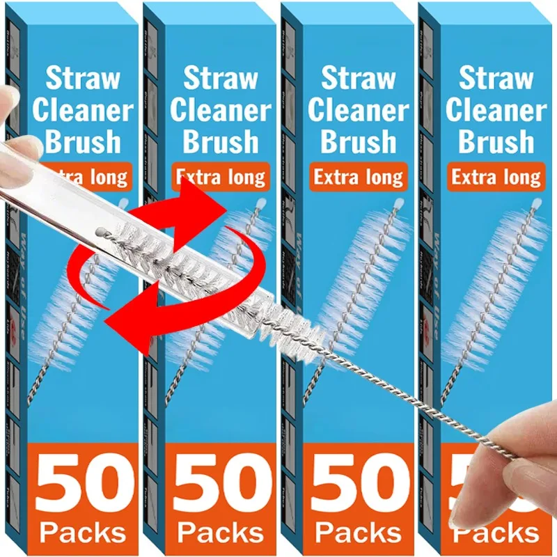 50/1Pcs Stainless Steel Long Straw Brush Spiral Handle Bottle Drinking Straw Brushes Home Kitchen Flexible Pipe Tube Cleaner