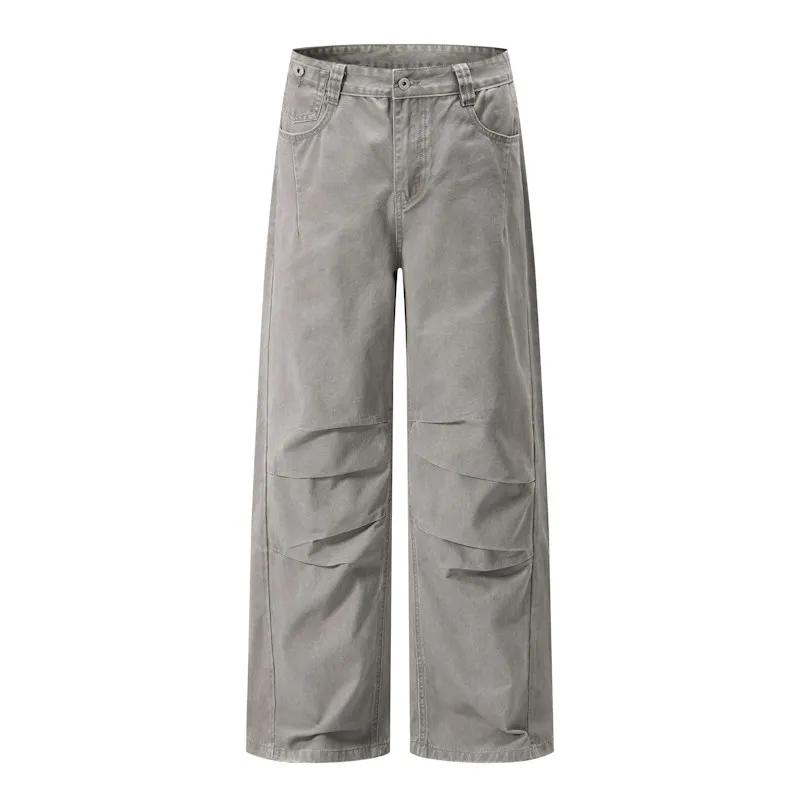 Pantalon cargo plissé vintage délavé pour homme, coupe droite, décontracté, style streetwear rétro, pour le quotidien, coupe décontractée, pantalon de mode
