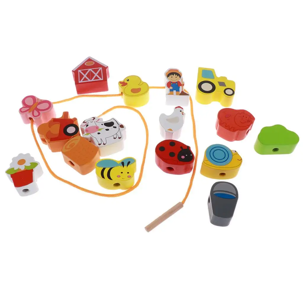 Educational Puzzle Toy Wood Threading Beads Set Preschool Learning Game for Kids and Toddlers