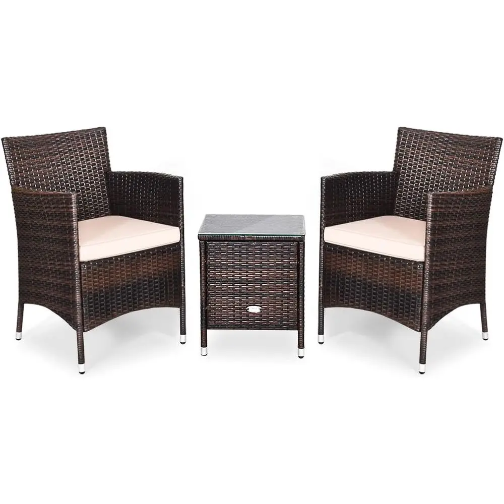 

3-Piece Wicker Patio Furniture Set with Cushions, Weather-Resistant Outdoor Bistro Set for Balcony, Porch, or Backyard, Beige